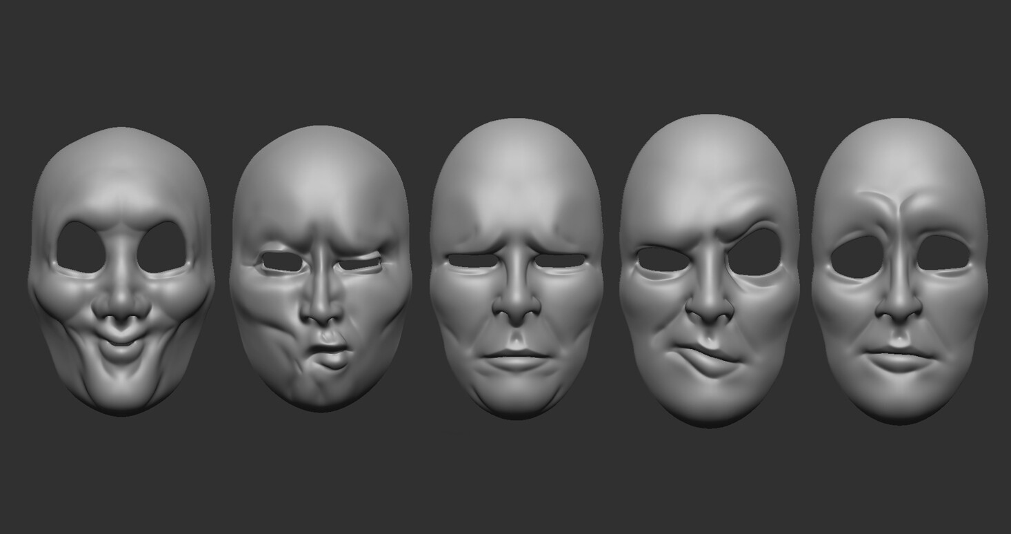 ArtStation - 20 mime and facial expression masks IMM zbrush set + obj ...