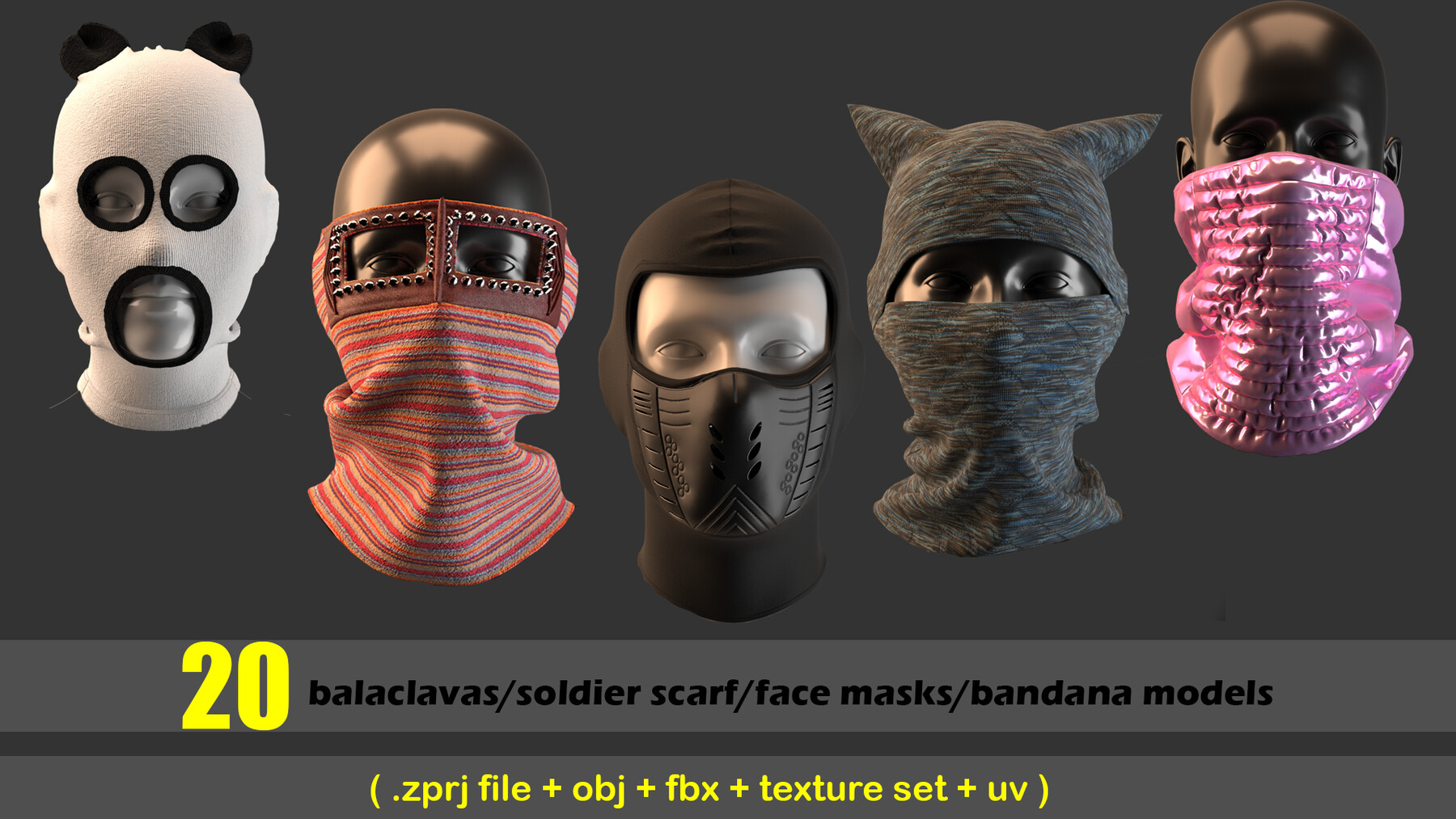 ArtStation 20 balaclavas/soldier scarf/face masks/bandana models