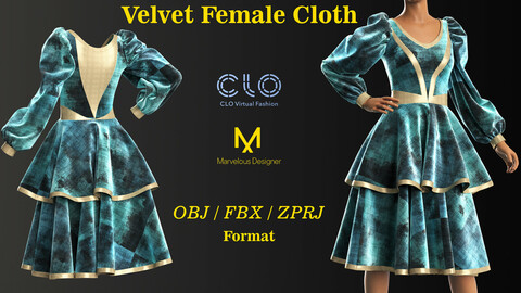 Dress with Velvet Fabric/ Obj/ Fbx/ Zprj