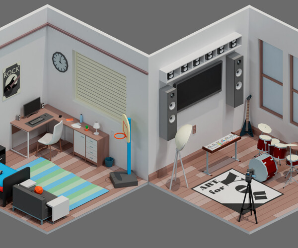 ArtStation - low poly interior 1 Low-poly 3D model | Game Assets