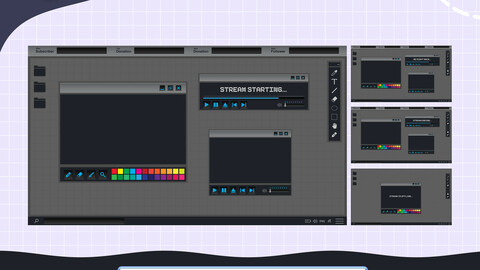 Animated Twitch Screens Computer Screen, twitch overlay Gray, Pixel Stream Screens, Cozy Stream Overlay, Customizable Twitch Screen