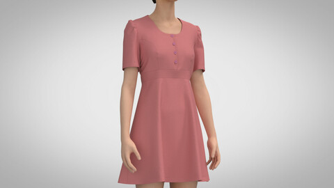 A-line Dress 3, Marvelous Designer, Clo3D +fbx, obj