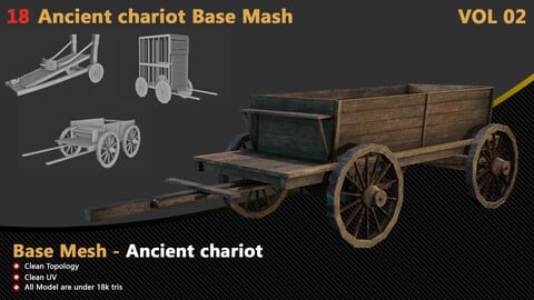 18 Ancient Chariot Base Mesh - VOL 02 ( Clean UV and Topology )