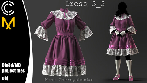 Dress 3_3. Marvelous Designer/Clo3d project + OBJ.