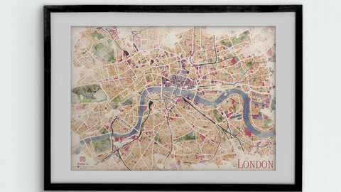 Digital watercolor map of London, UK