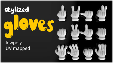 Cartoon glove hand with 4 fingers Low-poly 3D model, UV mapped