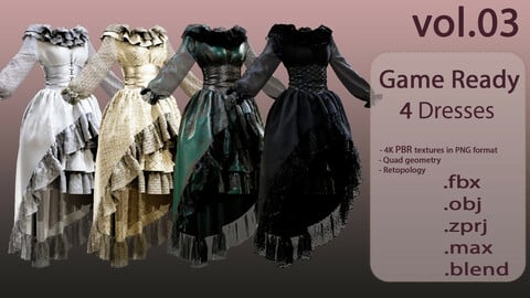 4 Dresses-low poly models-game ready