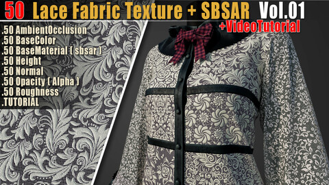 50 Lace Fabric Texture + Sbsar + VideoTutorial Vol01