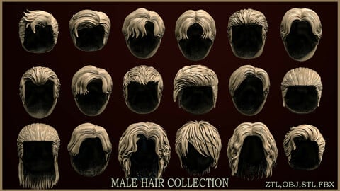 18 Male hair models  ZTL+OBJ+STL+FBX