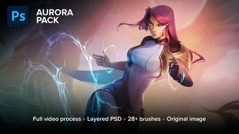 Aurora Digital Package. Full process (29h17m), PSD, brushes, 5510х3985 image