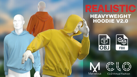 Realistic heavyweight hoodie V2.0. Clo3D / Marvelous Designer / .Zprj / OBJ / FBX
