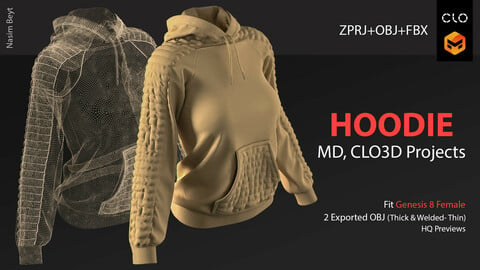 Women's Hoodie. CLO3D, MD PROJECTS+OBJ+FBX