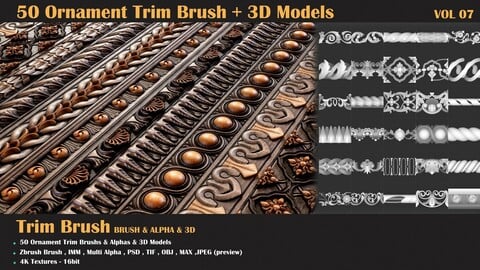 50 Ornament Trim Brush + 3DModel - VOL 07
