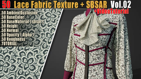 50 Lace Fabric Texture + Sbsar + VideoTutorial Vol02
