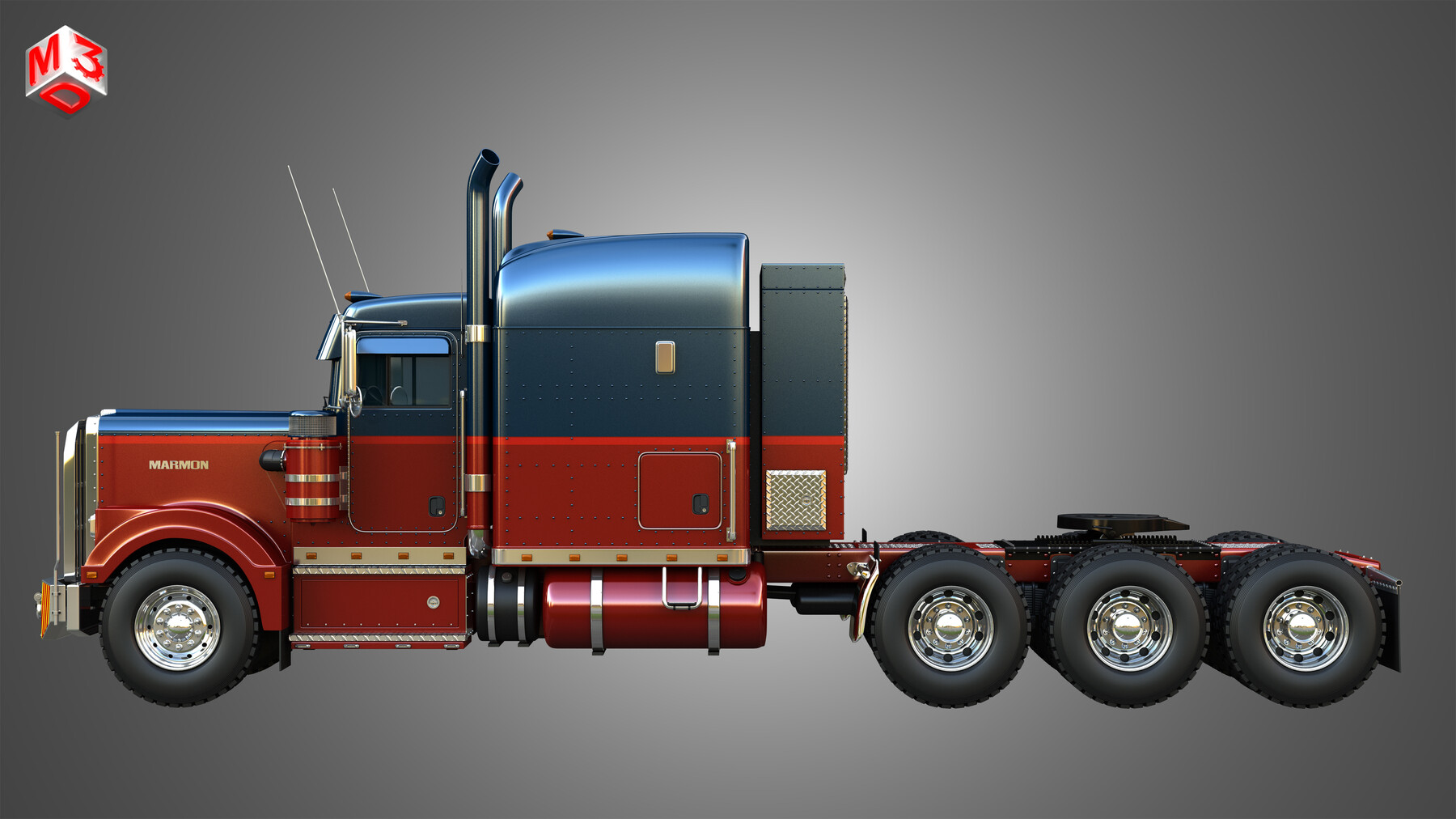 ArtStation - 57P Semi Truck - Ultra Cab Sleeper Truck - Tri Axle ...