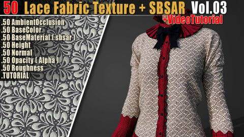 50 Lace Fabric Texture + Sbsar + VideoTutorial Vol03