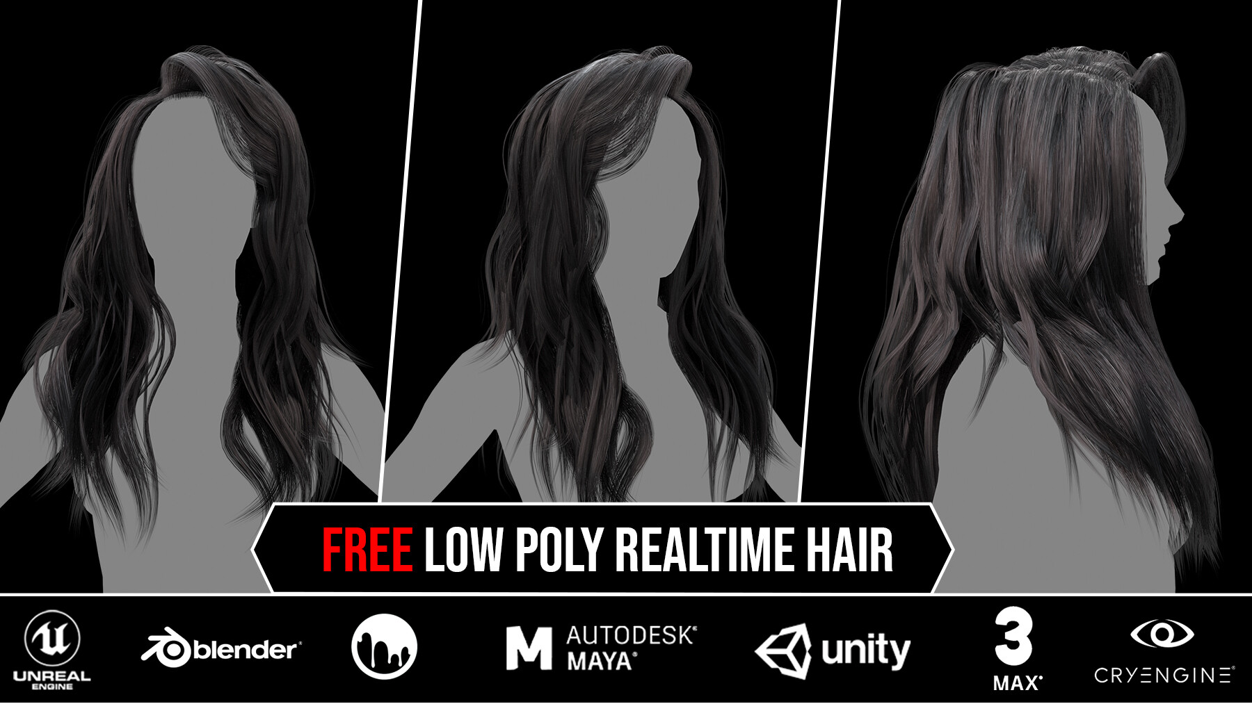 3D model Realistic Female Hair Card 10 VR / AR / low-poly