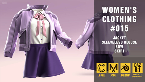 Women's clothing #015. Marvelous Designer/Clo3D project file + OBJ + Blend