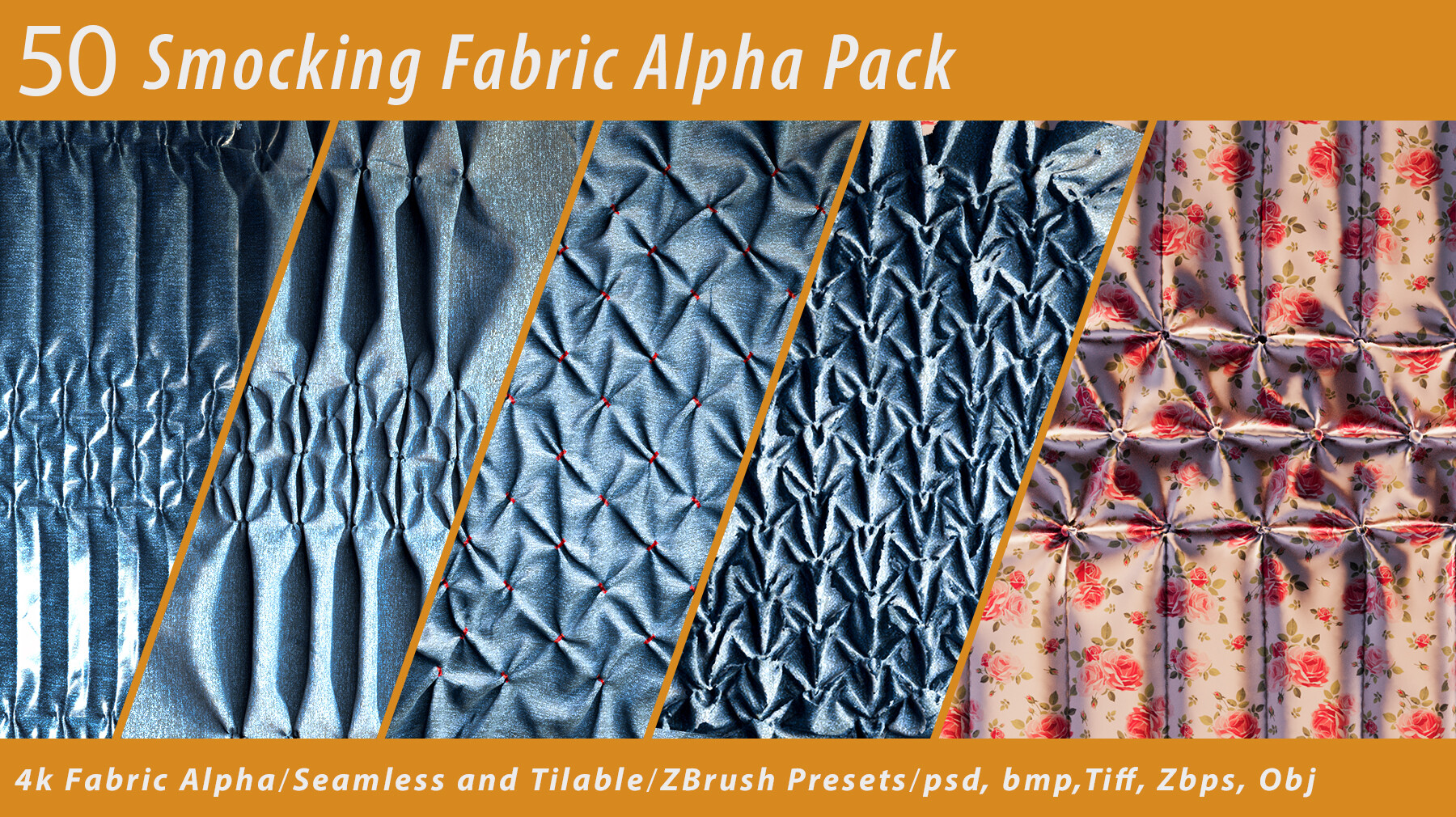 ArtStation - 50 Smocking Fabric Alpha Pack | Brushes