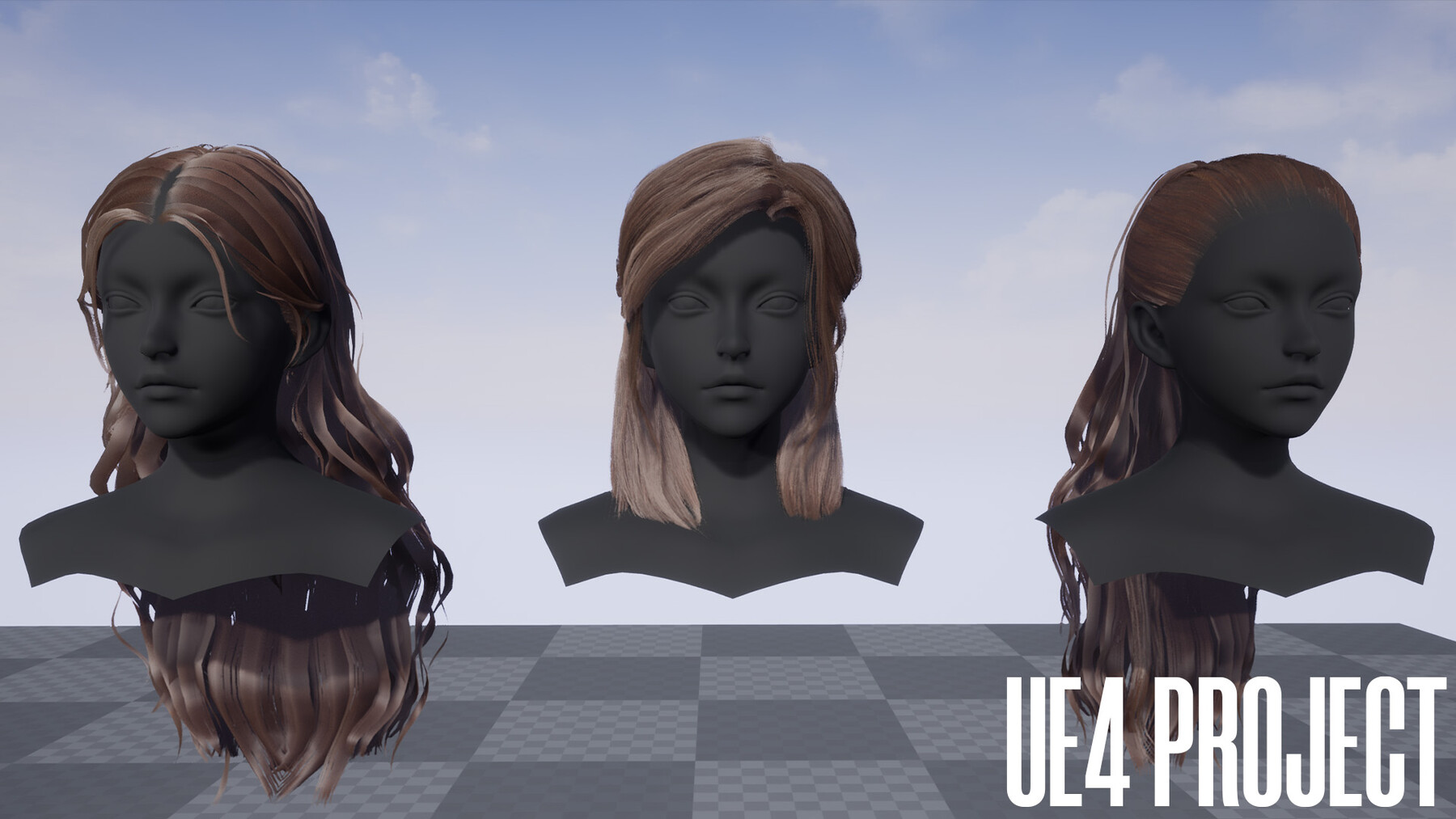 ArtStation - Female hair 4 color low poly