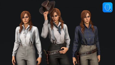 Cowboy Girl 2 - Game-Ready Low-poly 3D character