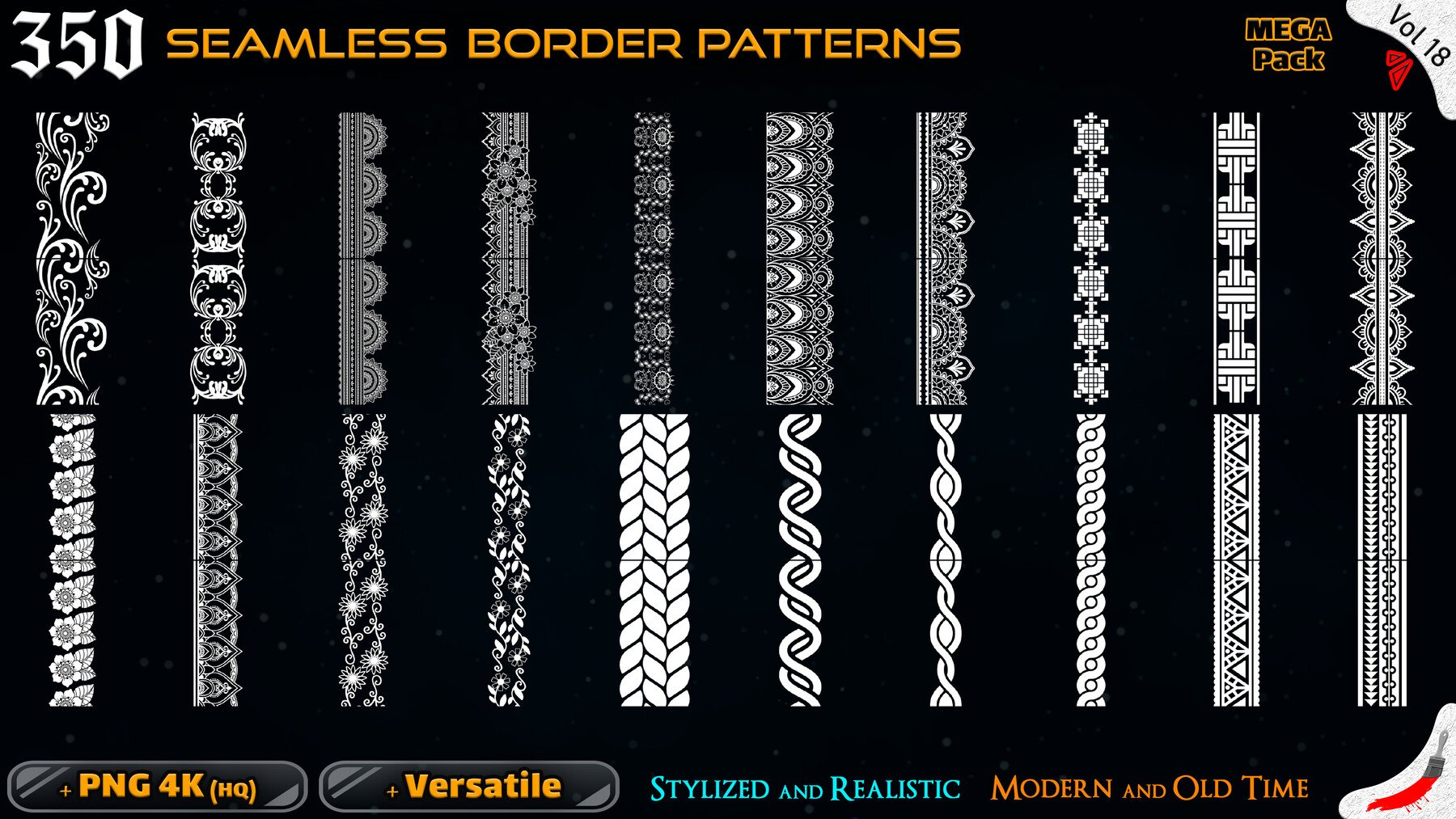 ArtStation - 350 Alpha Seamless Border Patterns (MEGA Pack) - Vol 18 ...