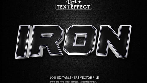 Metallic silver text style effect, editable graphic iron text template