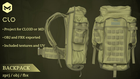 Backpack - Marvelous Designer / Clo3d project + OBJ and FBX files / Military / Tactical outfit / Gear