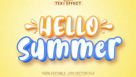 Cartoon text effect, editable hello summer text style