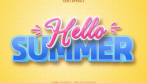 Cartoon text effect, editable hello summer text style