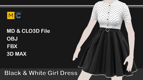 Black & White Girl Dress (game ready)