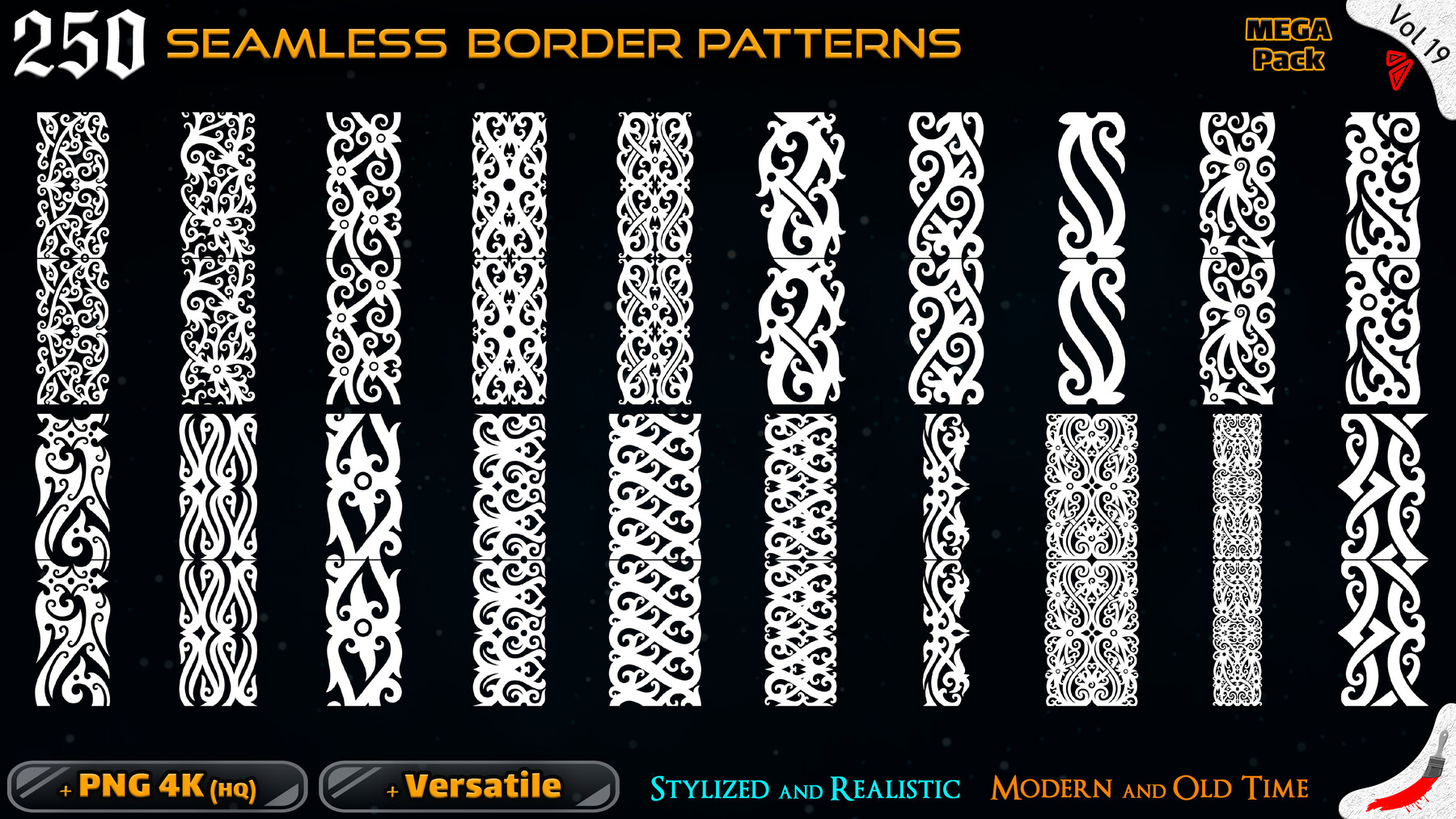 ArtStation - 250 Alpha Seamless Border Patterns (MEGA Pack) - Vol 19 ...