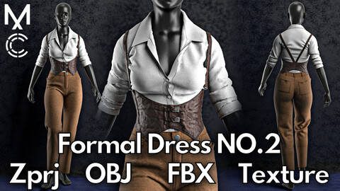 Female Formal Dress No.2 : Marvelous Designer + Clo3d + OBJ + FBX + Texture