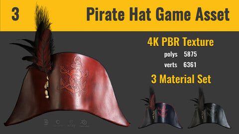 Pirate Hat 3 ( Game Asset , 3 Material Set )