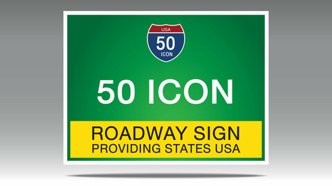 50 ICON Roadway Sign Exit Providing States USA Vector File.