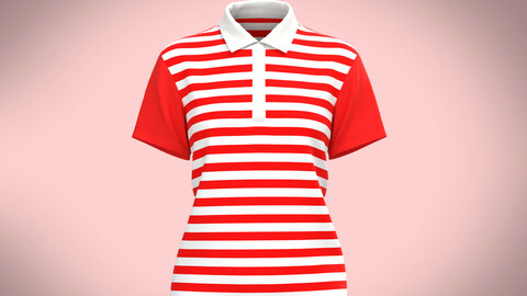 Ladies Red Striped Polo