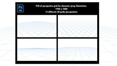 PSD of 3D Perpective grids for Character/Prop Illustration