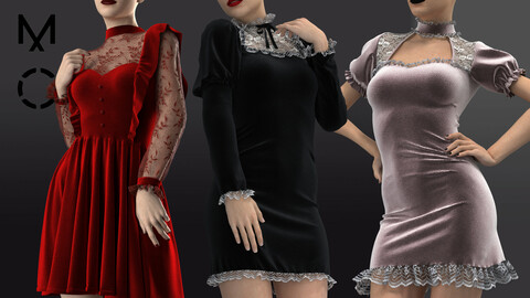 Velvet Dresses/Marvelous Designer/Clo3D+OBJ