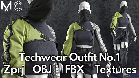 Techwear No.1 : Marvelous Designer + Clo3d + OBJ + FBX + Texture