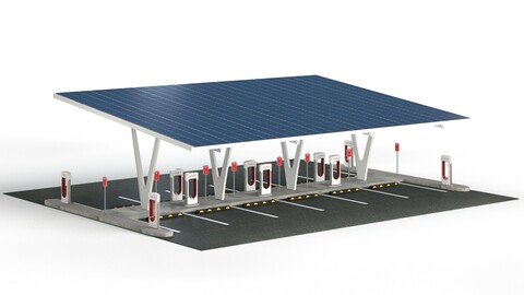 Electric Vehicle Charging Point with EV Station 01 3D Model