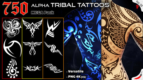 750 Practical Alpha Tribal Tattoos (MEGA Pack) - Second version of Alpha Tattoos - Vol 20