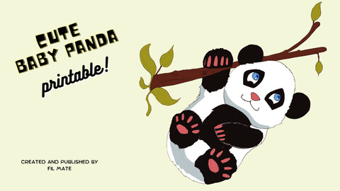 Cute Baby Panda On A Tree cartoon vector 2d illustration