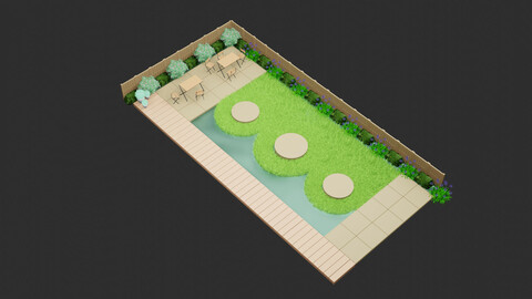 3D garden illustration of farm house Low-poly 3D model