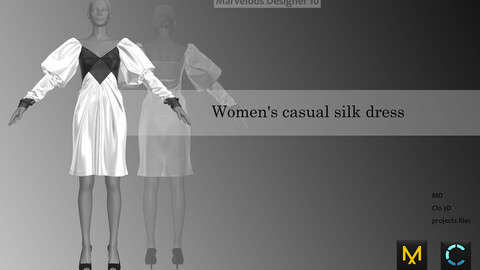 Women‘s casual silk dress_Marvelous designer(Clo3d) project_OBJ&FBX(if needed)