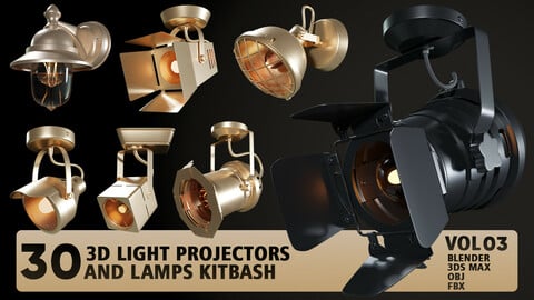 30 3D Light projectors and lamps kitbash
