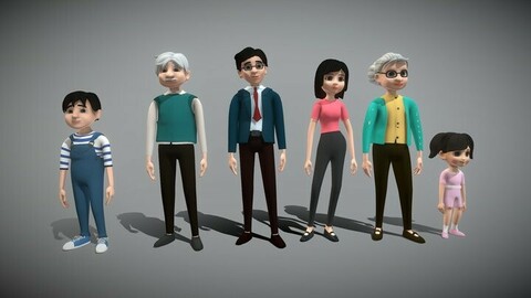 3D Model - Family Member - Man, Woman, Boy, Girl, Old People