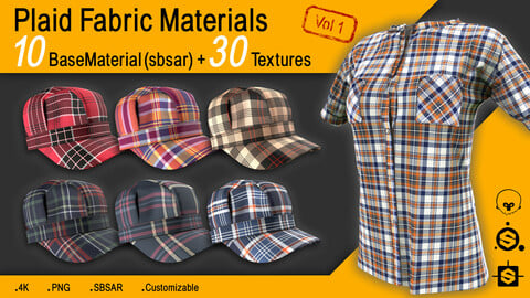10 Plaid/Tartan Fabric Materials + 30 Textures (4K) Vol 1