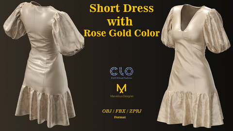Short Dress with Rose Gold Color/ clo/ obj/ fbx