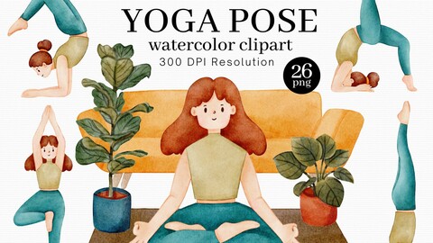 Yoga Watercolor Clipart, Meditation Illustration, Zen, Yoga Poses for Digital Download