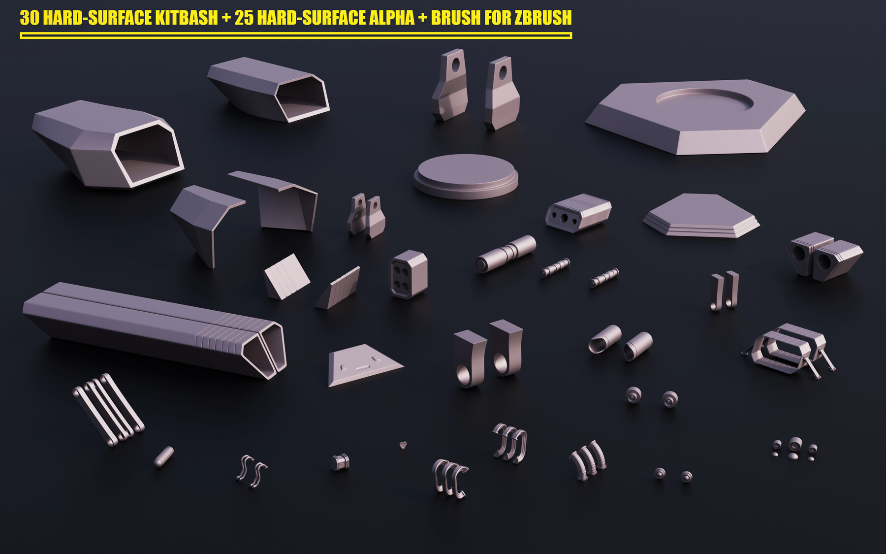 ArtStation 30 HARDSURFACE KITBASH + 25 HARDSURFACE ALPHA + 42 BRUSH